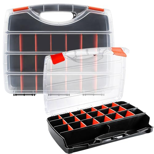 Ghligna 2 Stück Schrauben Sortierbox, 38x31x6.8cm Sortimentskasten mit Fächern, Sortierkasten Kleinteile, Werkzeug Organizer, Sortimentskoffer, Schraubenbox, Sortimentsbox, Sortierboxen für Kleinteile