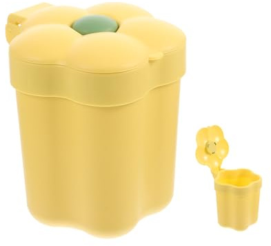 Mini Poubelle de Table à Couvercle, Plastique Jaune, Fleur