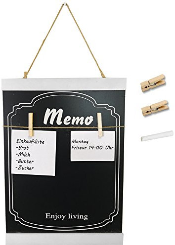 Kreidetafel Notiztafel Memoboard Memotafelmit Pinnwand mit Wäscheklammern und Kreide Shabby aus Holz H 35 x B 26 cm