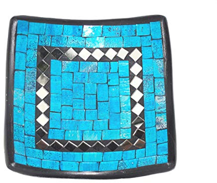 Deko - Schale Glasmosaik eckig 15 cm, blau - türkisblau/Spiegel