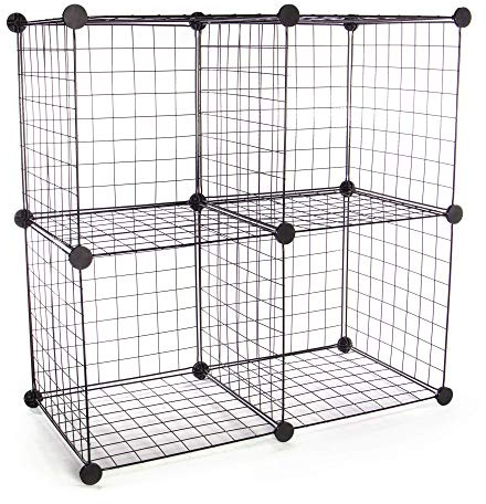 Pukkr 4 Cube Wire Storage Shelves – Modular & Expandable Wardrobe, Living Room or Craft Organiser – Easy Assembly with Hammer | Holds 4.5 kg per Cube (Black)