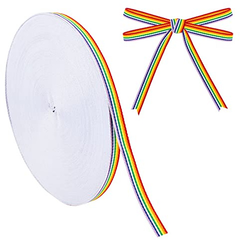 URROMA Nastro grosgrain a righe, 1 rotolo di nastro in poliestere arcobaleno decorativo per confezioni regalo per matrimoni, compleanni, festival, feste, 45 m