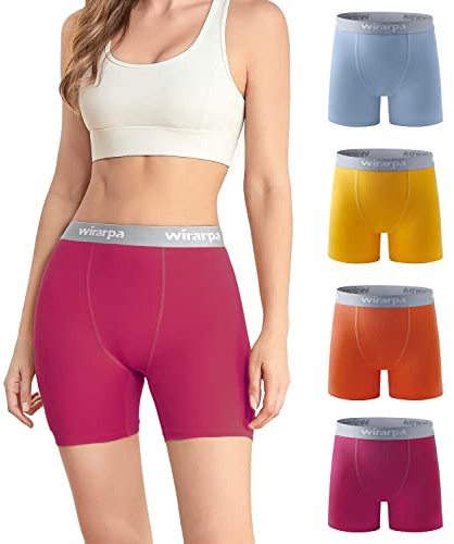 wirarpa Cykelbyxor för kvinnor, bomull, boxershorts under klänning, cyklist, sommar, långa kalsonger, 4-pack, Flerfärgad a3, XL