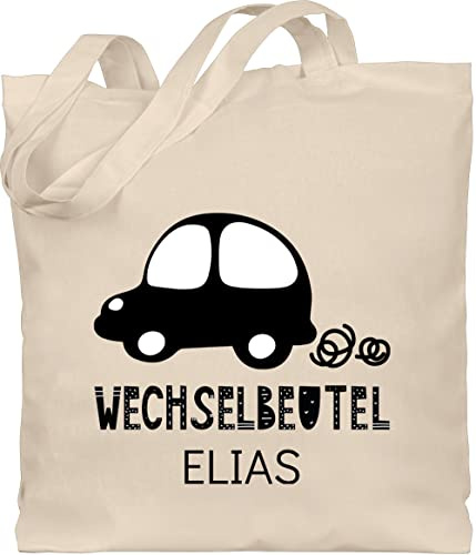 Geschenk mit Namen personalisiert by Shirtracer - Baumwolltasche - Kita Beutel Wechselsachen Mädchen - Wechselbeutel mit Auto