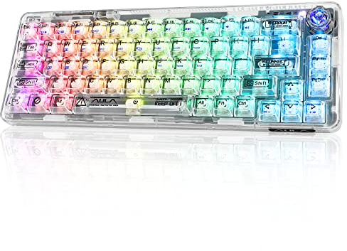 CC MALL Teclado Mecánico para Juegos con Junta Transparente Portátil Al 60%, Teclas Compactas Transparentes con Retroiluminación RGB 68, Incluye Conexiones De 2,4 GHz/Bluetooth/USB-C, Interruptor De