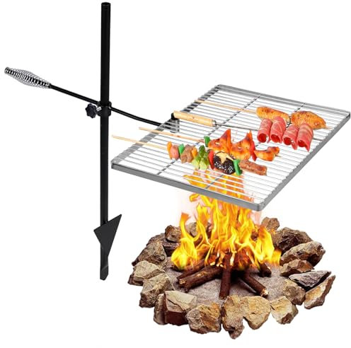 REDCAMP Grille pivotante en acier inoxydable robuste pour feu de camp avec sac de transport pour cuisson à flamme ouverte
