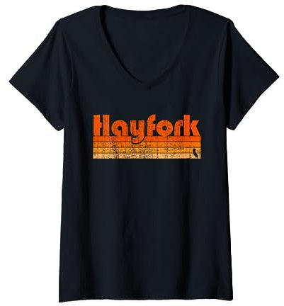 Hayfork, California Retro 80s Style V-Neck T-Shirt