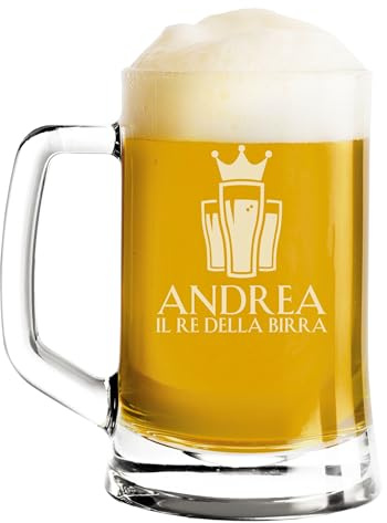 fashwork Boccale da Birra PERSONALIZZATO 50 cl inciso con Nome Frasi Anno Anni il Re Compleanno Idea Regalo PERSONALIZZABILE Papà Nonno Zio Padrino Natale SanValentino
