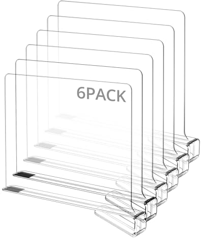 QWORK® Separadores de estantes acrílicos para armario, 6 Piezas, armario, cocina, oficina, despensa organizador