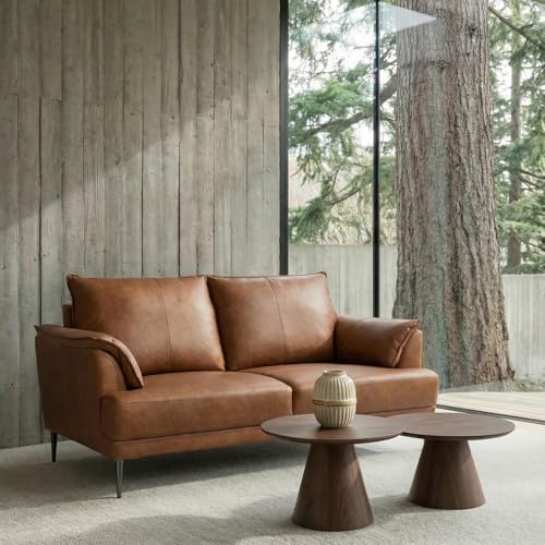 Furnhouse Soul 2-Sitzer Ledersofa | 100% Echtleder | 160 cm Breite in Cognac Braun – Skandinavisches Design