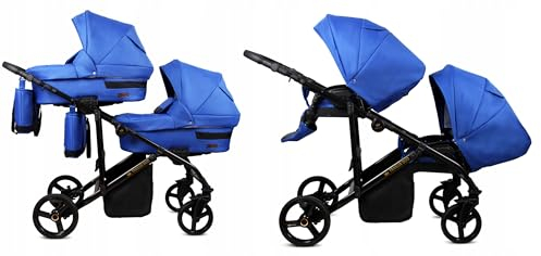 BabyLux® Kinderwagen Set 2 in 1 für Zwillinge - Trailux Duo - Sapphire - incl. Babywanne, Buggy Sportsitz - Geschwisterwagen Zwillingskinderwagen Kombikinderwagen mit Wickeltasche, Regenschutz