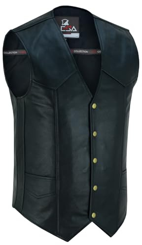 Lesa Collection Black Leather Vest Men with Concealed Carry Pockets 4X-Large - Black