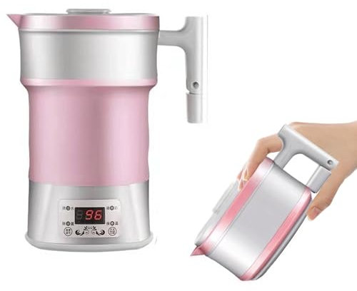 CEIEVER Bollitore da viaggio pieghevole, piccolo, pieghevole, 800 ml, per campeggio, viaggi, escursioni, attività all'aperto (rosa)