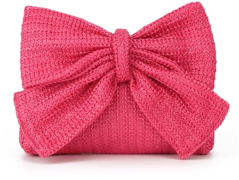 Syrads Bolso de mano de lazo de paja mujer Bolso de hombro tejido de paja de verano para boda,Rojo rosa
