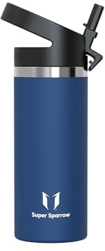 Sparrow Borraccia Termica con Cannuccia 0.5L/0.75L/1L Borracce Acciaio Inox | Bottiglia Senza BPA & Perdite -Lavastoviglie, Caldo & Freddo, Scuola, Sport -SwivelSip Borraccia Tappo Cannuccia