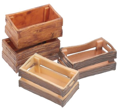 TOYANDONA 4Pcs Miniature Dollhouse Crates Storage Boxes Tiny Wooden Baskets for Doll House Accessories Pretend Play Micro Scene Decoration 1.30X0.79X0.59In