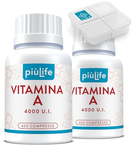 Vitamina A Pura 1200mcg PiùLife 4000 UI Per Compressa, Retinoidi Integratore, Vitamina A Retinolo (Acetato Di Retinile) Antiossidante Integratore Occhi Vista Pelle, Difese Immunitarie