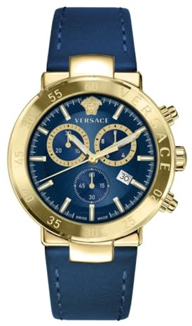 Versace - Herrenuhr Quarz Mode Lederarmband Blau Edelstahlgehäuse Analoges Zifferblatt Blau - VEPY00921