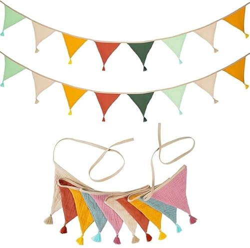 Ryvera Baby Bunting for Nursery, Triangle Fabric Bunting Banner, Double Sided Colorful Cotton Bunting Garland,Nursery Bunting for Valentines Baby Shower Easter Wedding Birthday Decoration (2pcs)