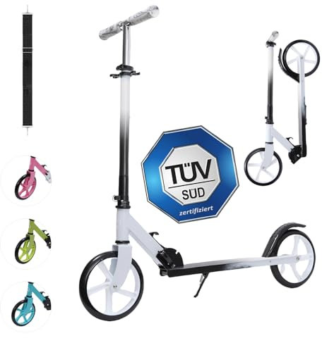 Habib Gruppe Cityroller - Kick Scooter - Kinderroller für Kinder und Jugendliche Zertifiziert vom TÜV Süd - Faltbarer Aluminium-Tretroller Höhenverstellbar - 200mm Räder - Tragbar - ab 10 Jahren