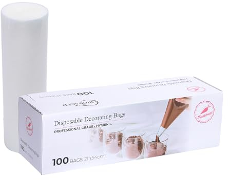Keenpioneer Disposable Piping Bags, Biobased, 21 Inch, Extra Thick Cake Decorating Pastry Bags, Pack of 100 in a Dispenser Box, Clear, Professional Grade for Chefs and Home Bakers