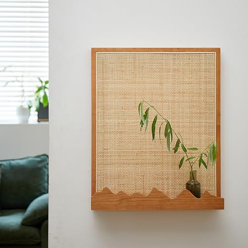 Stromkasten Verkleidung Holzrahmen Elektropanel-Abdeckung, Sicherungskasten-Abdeckung mit Rattan-Netz und Ablage, Aufhängung für Breaker-Box-Abdeckung, Wohnzimmer/ Bauernhaus-Dekor(WXL-35 x 40CM-13 3/