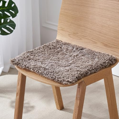 Superweiches Schaffell-Sitzkissen, rutschfestes, kurzes lockiges Fell-Stuhlkissen für Auto, Büro und Zuhause, Teppich aus natürlicher Wolle, quadratisch, 50 x 50 cm, Braun