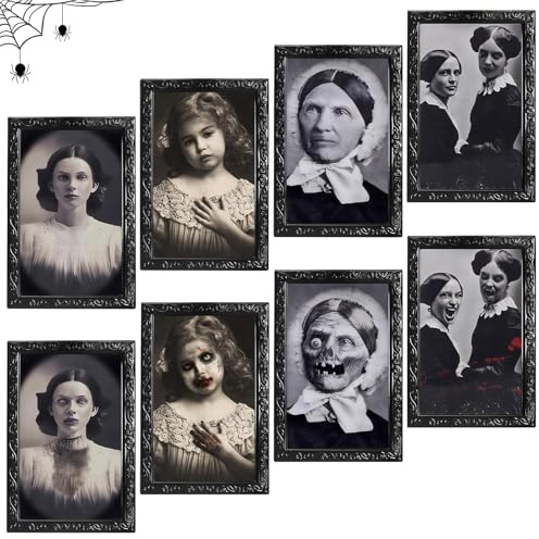 ROEOWENE 4pcs Cuadros Halloween Adornos 38x25cm Terror Decoracion Interior Cosas de Halloween Decoracion Marco de Fotos Retrato Horror Decoración Puerta Casa para Fiesta Temática,Casa Embrujada,Bar