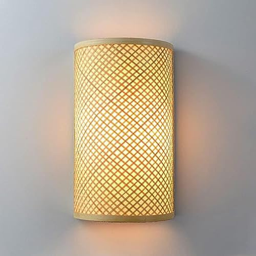 Lámpara de Pared rústica de bambú Vintage Hecha a Mano con Forma de Cesta y Casquillo E27, Aplique de Pared de ratán de bajo Consumo para iluminación de mesita de Noche o Pasillo.