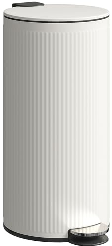 HOMCOM Cubo de Basura Cocina con Pedal, 30L, Papelera de Cocina Metálico con Tapa de Cierre Suave y Cubo Extraíble, para Dormitorio, Oficina, Estudio y Salón, 36x30x60,5 cm, Crema