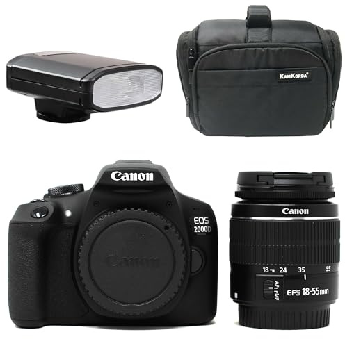 KamKorda Camera Bag + Flash + 2000D DSLR Camera + 18-55 III Lens Black, 24.1MP APS-C CMOS Sensor, Built-In Wi-Fi with NFC + 2 Year Warranty