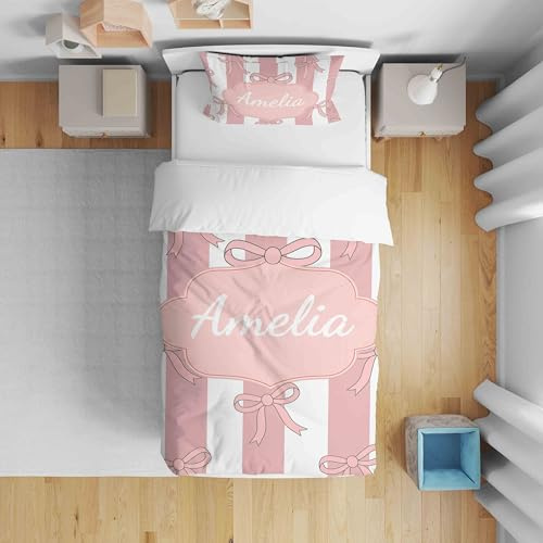 Personalised Pink Bow Cot Bed Duvet Set Custom Name Bedding Junior Toddler Size Girls Nursery Bedding Set Pillowcase Included Baby Gift Personalised Keepsake