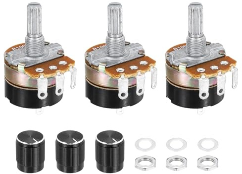 QUARKZMAN 3 Stück 100K Ohm Potentiometer, 3 Pins Einzel Linear Digital Potentiometer mit Drehknopf für Audio Lautstärkeregler