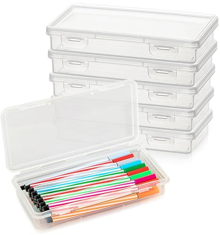 Megcdtr Pennfodral, 6 stycken stapelbara genomskinliga pennlådor, högkvalitativ förvaringslåda med lock liten, BPA-fri för pennor förvaring kontorsmaterial hantverk & hushåll (19 x 9 x 3 cm)