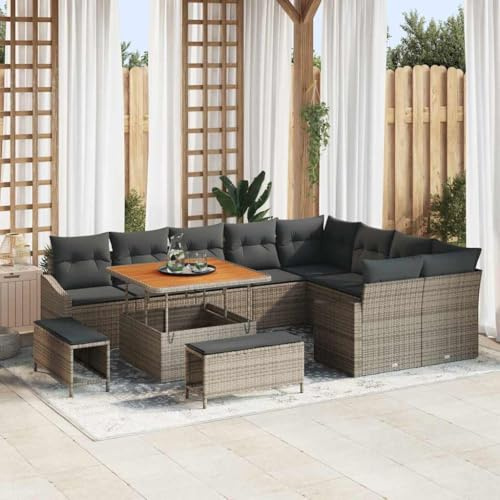 Frdhee Lounge Möbel Outdoor Eckbankgruppe,Garten-Sofa-Set mit Kissen 12 pcs Grau 100 x 100 x 71 cm,Terrassenmöbel für Terrasse,Veranda und Poolbereich