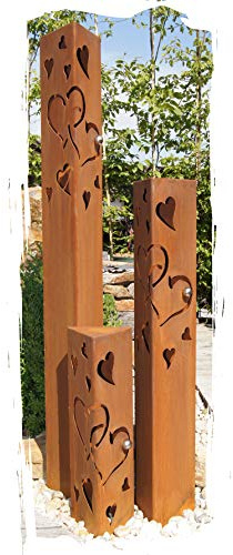 JH-Metalldesign Säulenset Herz Säule Set Edelrost Rost Romantik Gartendeko Garten Edelstahl - Kugel