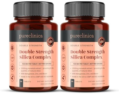 Doppelstärke Kieselerde-Komplex mit doppeltem Festigkeitsgrad 2000 mg x 180 Tabletten (2 Flaschen x 90 tabletten - mit Zink, Bor und Magnesium)