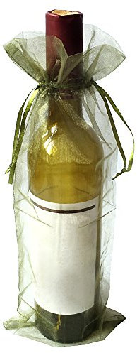 SXUUXB 50 Stück Bunte Organza Weinflasche Taschen, Organza Weinflasche Geschenkpapier Taschen für Hochzeit Weihnachten Valentinstag (grün) - 37x14cm/14.5 * 5.5 Zoll
