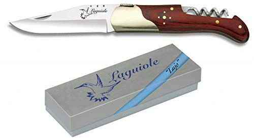 Navaja Laguiole con sacacorchos Estamina y virola de latón para Caza, Pesca, Camping, Outdoor, Supervivencia y Bushcraft Albainox 19415 + Portabotellas de regalo