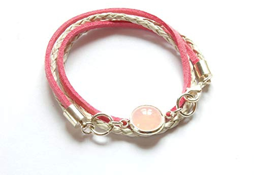 Wickelarmband Rosenquarz Edelstein rosa weiß silbern Armband Juvelato