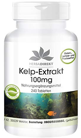 Kelp Extrakt 100mg - 240 Tabletten - hochdosiert - vegan - natürliches Jod | HERBADIREKT by Warnke Vitalstoffe - Deutsche Apothekenqualität