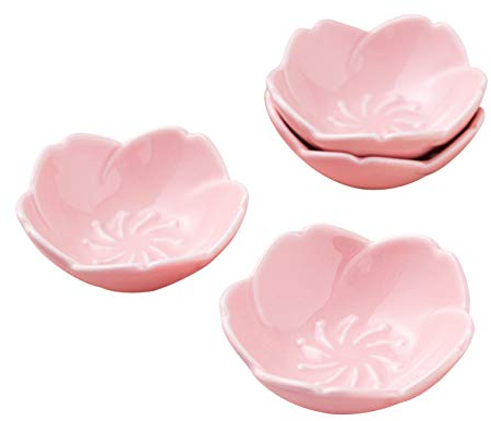 Jusalpha Pink Cherry Blossom Porcelain Sauce/Seasoning Dish, Sushi Soy Dipping Bowl, Dessert , Appetizer Plates, Serving Dish for Kitchen Home (Set of 4, Pink)