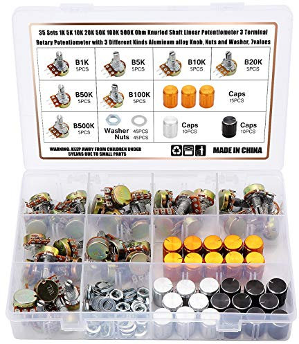 35 Sets Potentiometer Drehpotentiometer Mono Linear B1K B5K B10K B20K B50K B100K B500K Einzelpotentiometer 3 Terminal mit Kappenmuttern und Unterlegscheibe