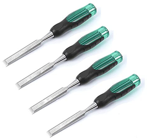 Stechbeitel Set 4-teiliges Holzmeißel-Set CR-V-Konstruktion Bi-Material Soft Grip Stechbeitel Set für Holzarbeiten DIY Holzbearbeitung Holzschnitzereien die die Kanten abschneiden