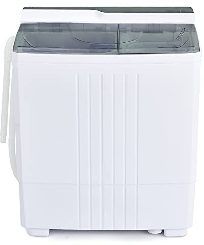 COSTWAY Portable Washing Machine, Twin Tub 21Lbs Capacity, Washer(14.4Lbs) and Spinner(6.6Lbs), Laundry Machine with Control Knobs, Built-in Drain Pump, Compact Washer for Apartment, RV, Grey
