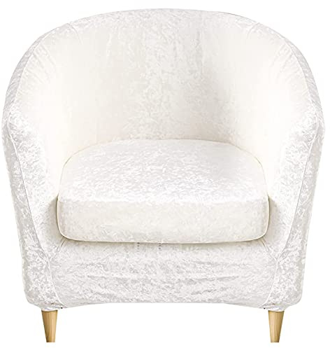Sesselschoner 2 Teilig Sesselüberwurf Elastische Sesselhusse Stretch Sesselbezug Clubsessel Cocktailsessel Bezug (Weiß)