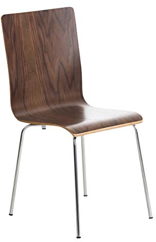 TPFLiving Besucherstuhl Peppo Stapelbar aus Holz und Robustem Metallgestell in Chromoptik | Platzsparender Lehnstuhl mit Ergonomisch Geformter Sitzfläche Farbe: Walnuss