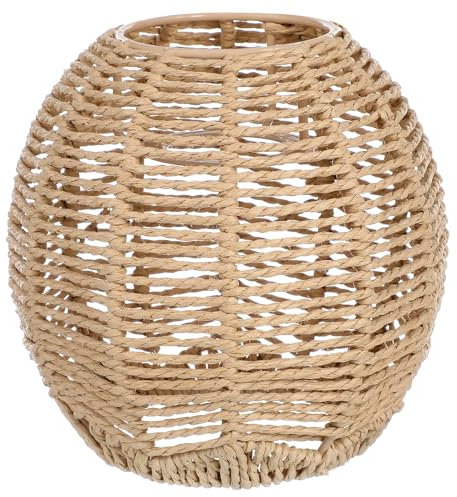 Angoily Gewebt Lampenschirm Retro Rattan Gewebt Korb Decke Hängelampe Abdeckung Vintage Kronleuchter Lampenschirm für Esszimmer Wohnzimmer 14x15CM