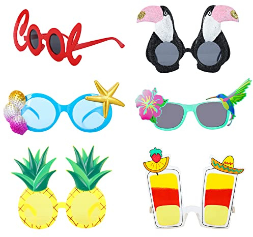6 Paia Occhiali da Festa Spiaggia Hawaiani Tropicali Occhiali da Sole da Festa Novità Occhiali Divertenti per Bambini Adulti Forniture per Feste Luau Decorazione di Compleanni Cocktail Party Accessori