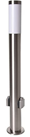 Novatool Gartenlampe I 80 cm I mit 2 Steckdosen I Edelstahl I IP44 I E27 Sockel I Gartenleuchte Stehlampe Säulenlampe außen Aussenleuchten Steckdosenverteiler Steckdosenturm Gartensteckdose…
